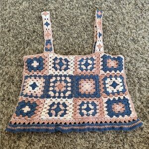 American Eagle Outfitters Crochet Tank Top - Pink, Blue, Cream